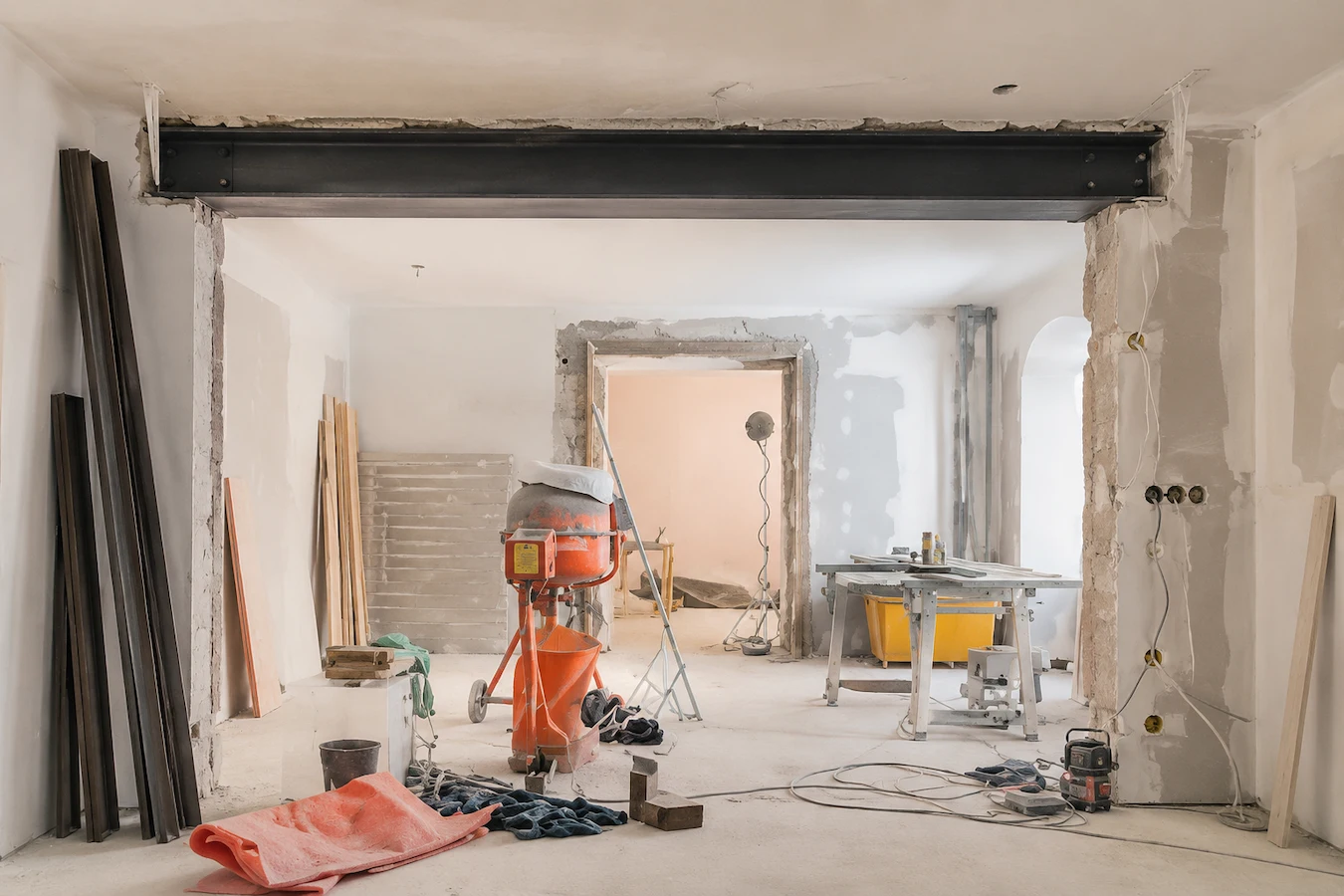 Baumeisterarbeiten mit Arbeiter auf Baustelle